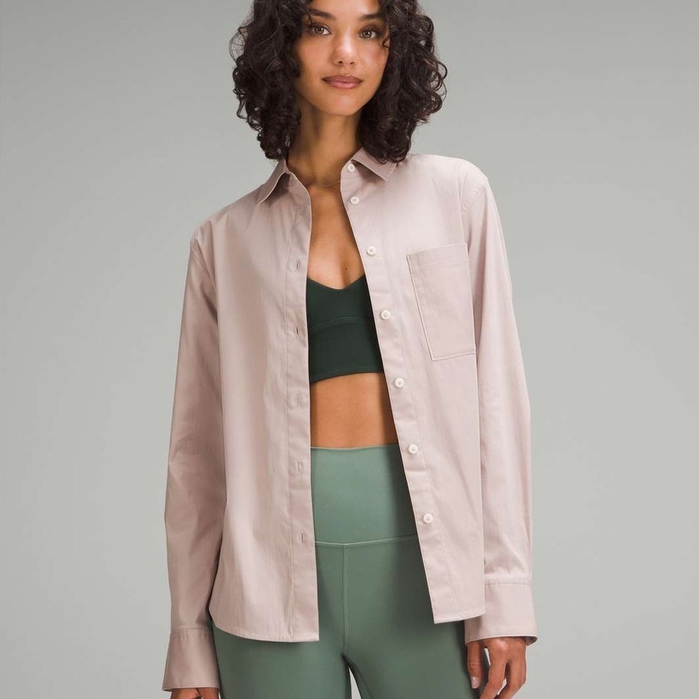 Lululemon pink Relaxed-Fit Cotton-Blend Poplin Button-Down Shirt - Small NWT